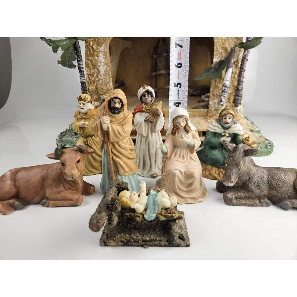 Vintage Mercuries Porcelain Christmas Nativity Scene Set Of 10 Handpainted w/Box
